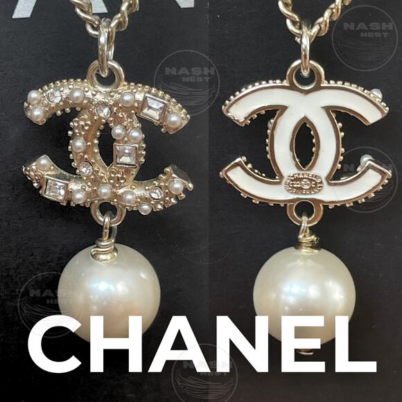CHANEL Pearl, Strass Crystal CC Pendant Necklace | C22V C22C France Rare Limited - Picture 1 of 15